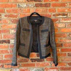 DKNY knit black and brown zip closure crop blazer